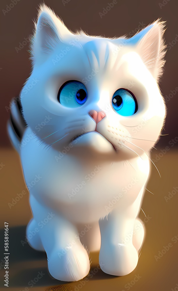 Small cute white kitten toy on isolated background. AI-generated digital illustration Small cute white kitten toy on isolated background. AI-generated digital illustration