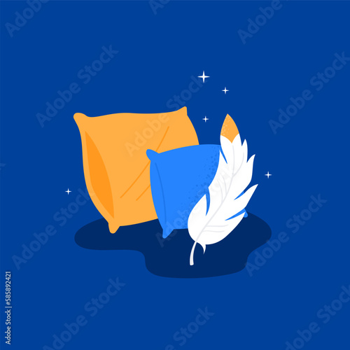 Comfortable pillows for better sleep. Relaxation, healthy sleep concept. Vector flat illustration on the background.