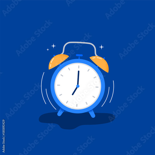 A morning alarm. Regular sleeping schedule. Relaxation, healthy sleep concept. Vector flat illustration on the background.
