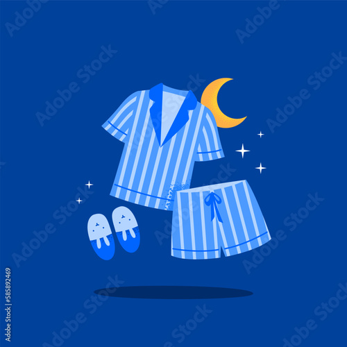 Cute and comfortable pajamas for better sleep. Relaxation, healthy sleep concept. Vector flat illustration on the background.