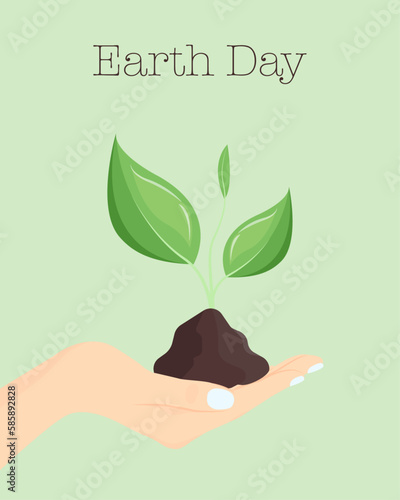 Hands holding small tree for planting.Open palm with the sprout.Earth Day banner, poster. Concept green world earth day.