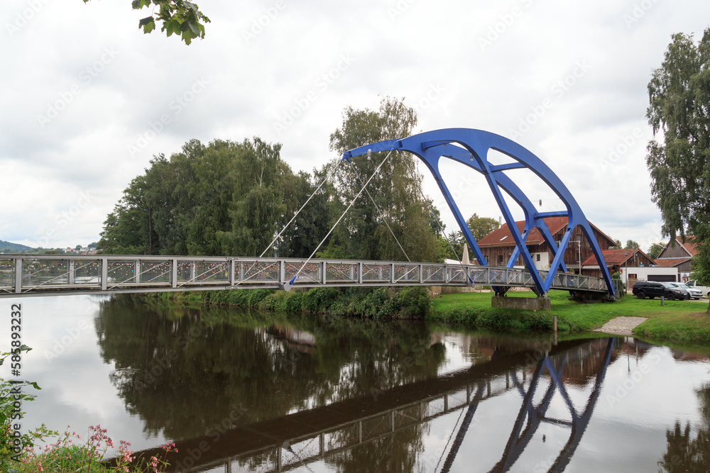 Fototapeta premium Blue Bridge crossing the river Regen in the town of Cham, Germany