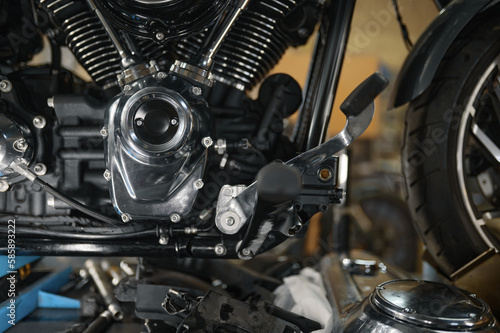 Closeup detailed shot of motorcycle gears and spare part © Nomad_Soul