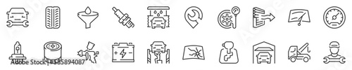 Car repair-maintenance services and auto parts thin line icon set 2 of 2. Symbol collection in transparent background. Editable vector stroke. 512x512 Pixel Perfect.