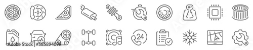 Car repair-maintenance services and auto parts thin line icon set 1 of 2. Symbol collection in transparent background. Editable vector stroke. 512x512 Pixel Perfect.