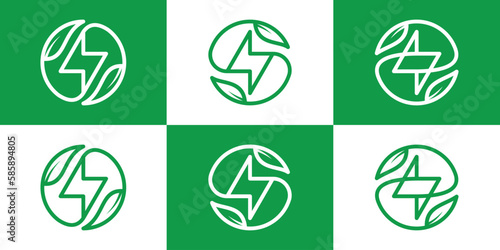 flash and leaf logo design line circle icon vector illustration
