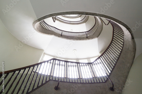 Bright spiral staircase.