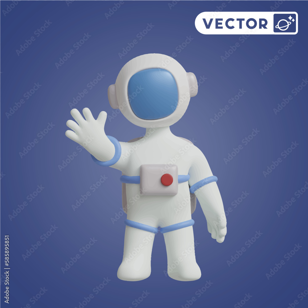 Fototapeta premium astronaut waving 3D vector icon set, on a navy blue background