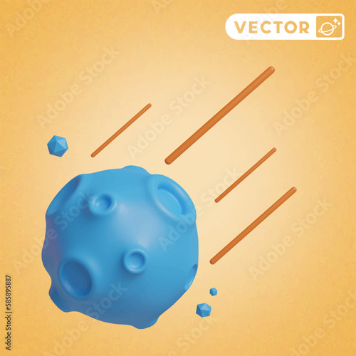 blue meteorite crash 3D vector icon set, on a orange background