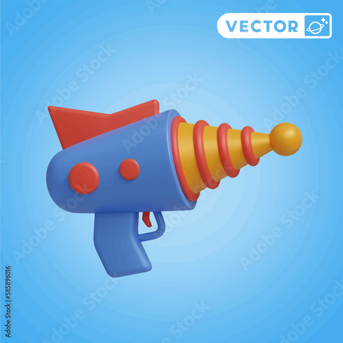 laser gun 3D vector icon set, on a blue background