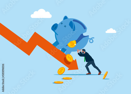 Money capital is falling. Global crisis.  Flat modern vector illustration.
