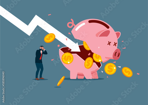 Financial crisis. Bankruptcy unpaid loan debt, investment failure.  Modern vector illustration in flat style
