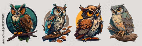 Set of vector Owl illustration