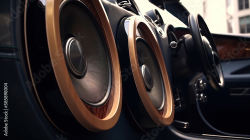 car audio system speakers, bass music in the car generative ai photo