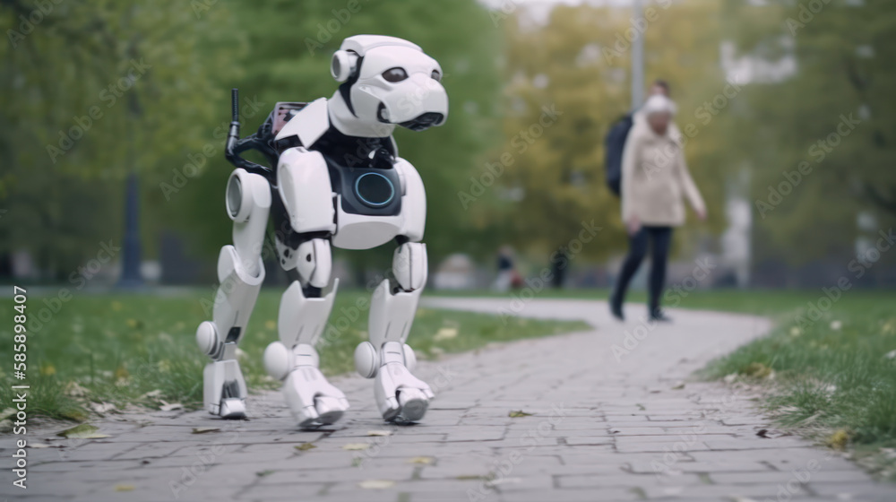 dog robot walking green park generative ai generative ai dog robot walking green park generative ai generative ai