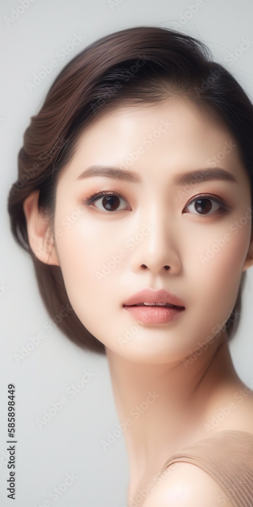Beautiful young Asian woman with clean fresh skin isolated on white background, Face care, Facial treatment, Cosmetology, beauty and spa, Asian women portrait Beautiful young Asian woman with clean fresh skin isolated on white background, Face care, Facial treatment, Cosmetology, beauty and spa, Asian women portrait