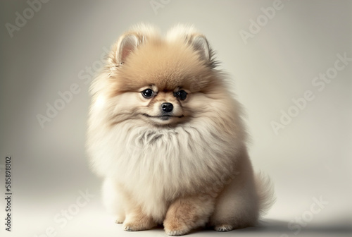 Pomeranian spitz, cream colored pomeranian dog, portrait of pomeranian spitz on light background, generative ai © Vladimir Sazonov