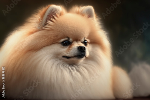 Pomeranian spitz, cream colored pomeranian dog, portrait of pomeranian spitz, generative ai © Vladimir Sazonov