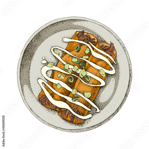Plate with tasty cooked enchilada 
