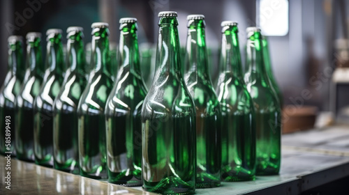 empty green glass bottles generative ai