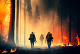 Firefighters fighting wild fire in forest. Generative Ai