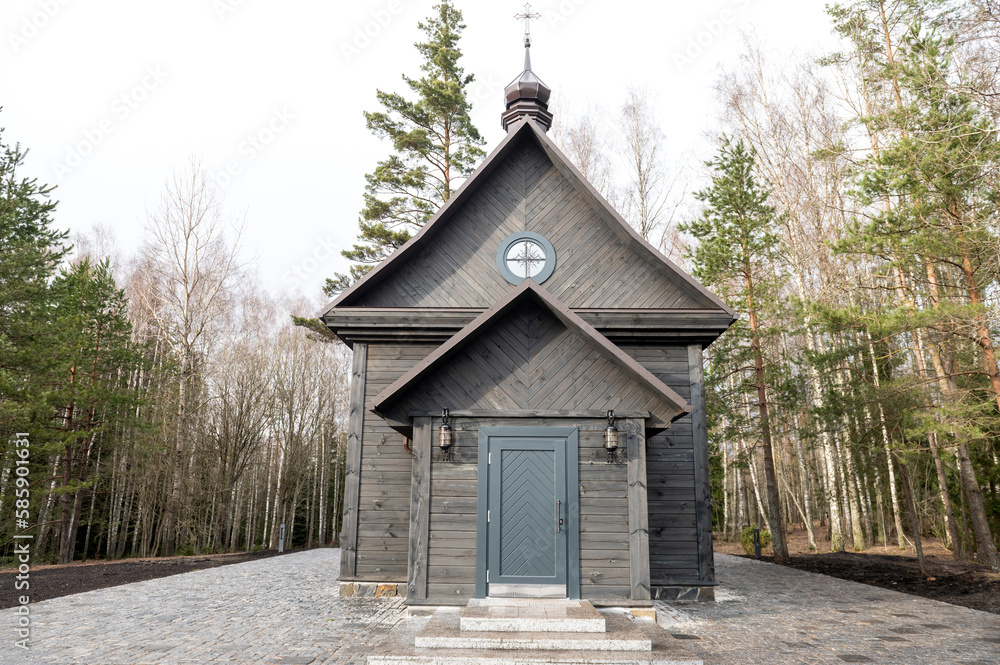 Belarus, Minsk, March 2023. The memorial of the village of Khatyn. Chapel with a bell tower Belarus, Minsk, March 2023. The memorial of the village of Khatyn. Chapel with a bell tower