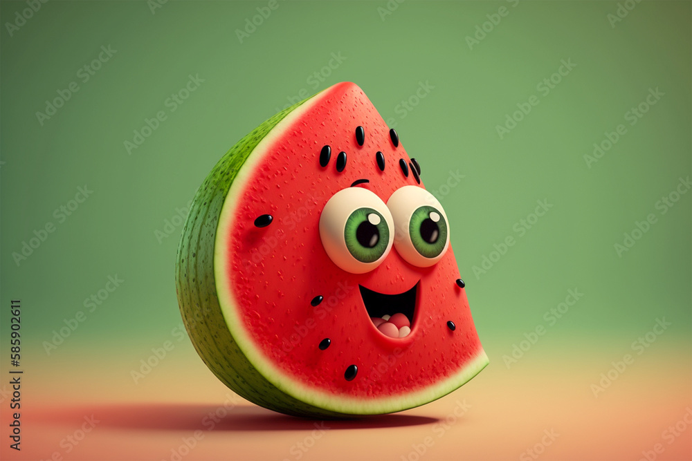 Cute cartoon watermelon on isolated background.Copy and text space.Created with generative ai Cute cartoon watermelon on isolated background.Copy and text space.Created with generative ai