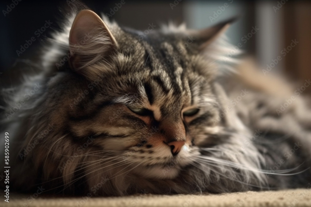 fluffy and furry tabby cat, Generative AI
