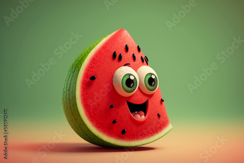 Cute cartoon watermelon on isolated background.Copy and text space.Created with generative ai
