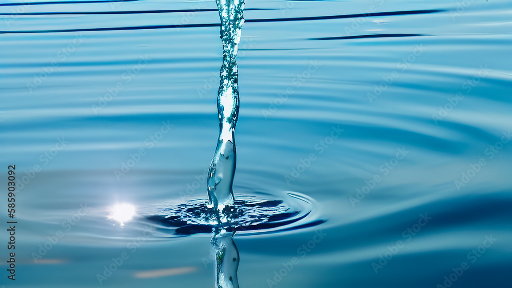 A stream of clear water flows into a beautiful blue lake. Beautiful waves radiate from the running jet of water. Generated AI.. A stream of clear water flows into a beautiful blue lake. Beautiful waves radiate from the running jet of water. Generated AI..