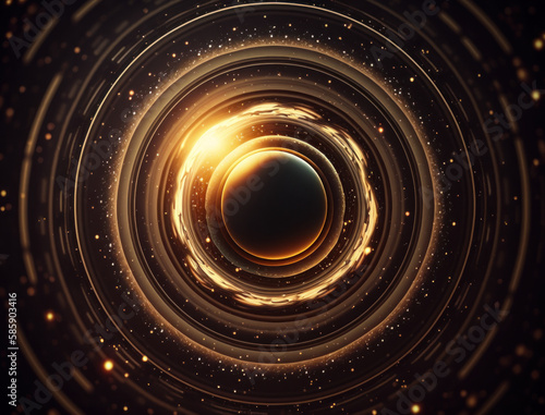 Concentric golden rings shapes Abstract geometric background created with Generative AI technology