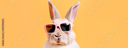 Rabbit with glasses background. Generative AI, © yanadjan