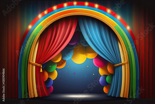 circus stage with colorful curtains. children celebration or performance concept Generative AI