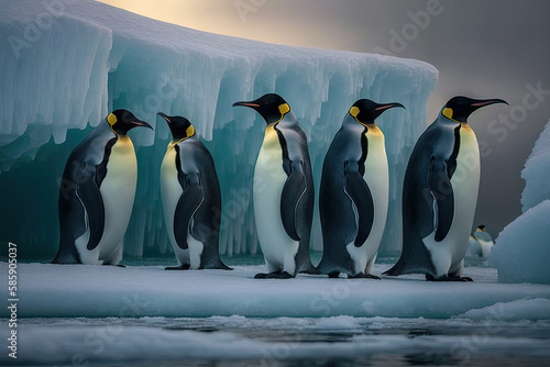 Emperor penguins in Antarctica on an ice floe. Generative AI