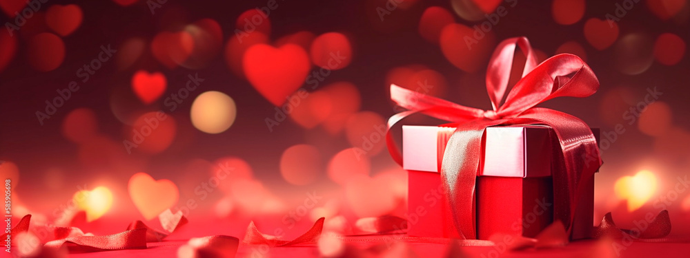 Gift on red valentine background. Generative AI, Gift on red valentine background. Generative AI,