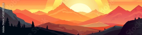 cartoon over mountains peak illustration, website header, ai generative