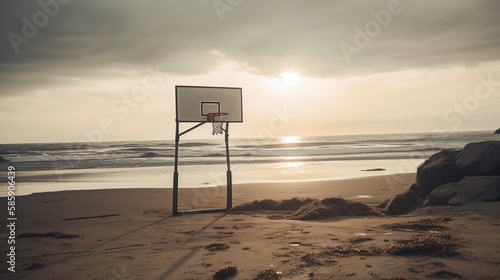 Basketball hoop on the beach Generative AI