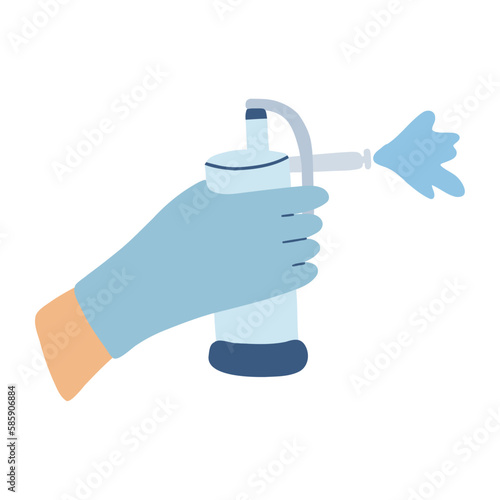 Precision cryoablation for medical procedures. Concept of painless cryogenic cooling for medical procedures. Healthcare worker hand with a cryogun