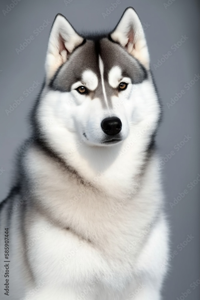 sitting black and white siberian husky looking at the camera
