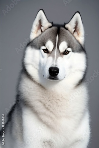 siberian husky portrait  sitting black and white siberian husky looking at the camera