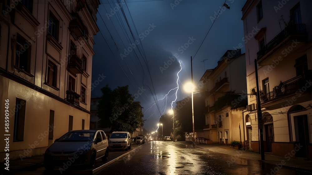 Nature's Urban Light Show: A Breathtaking Encounter with Lightning Over City Streets 
