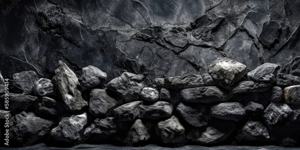 black concrete wall, grunge stone texture, dark gray rock surface background banner (created with Generative AI) black concrete wall, grunge stone texture, dark gray rock surface background banner (created with Generative AI)