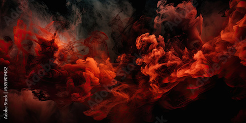 red cloud smoke texture, fire in the sky, black dark background (created with Generative AI)