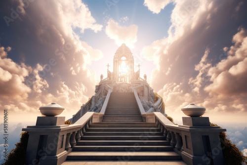 Stairway to heaven in glory, gates of Paradise. AI generated © yuliachupina