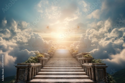 Fényképezés Stairway to heaven in glory, gates of Paradise. AI generated