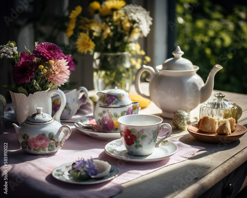 Tea time outdoor in the summer, generative ai