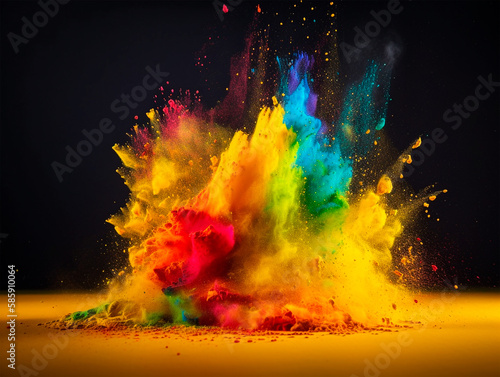 colorful flying dust explosion on black background