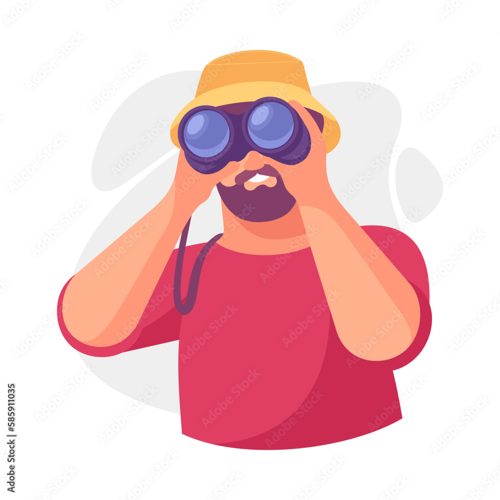 Bearded Man Character with Binoculars Looking Into the Distance Vector Illustration Bearded Man Character with Binoculars Looking Into the Distance Vector Illustration