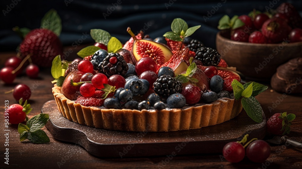 AI A fruit tart with a dark background AI A fruit tart with a dark background