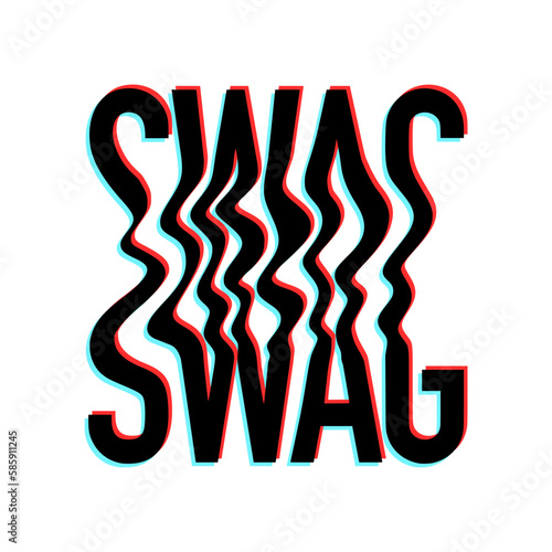 Fototapeta Vector illustration with 3d effect. Text of Swag. Groovy lettering in trendy psychedelic y2k rave style. Nostalgia for 1990s -2000s. Crazy print for unisex graphic tee, streetwear, hoodie.